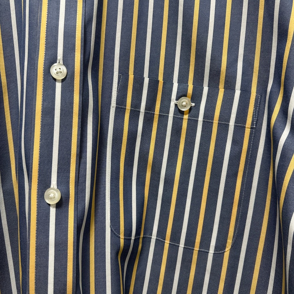 Orvis Classic Fit Shirt Mens Large Blue Yellow Stripe Button Down Cotton - Picture 2 of 6